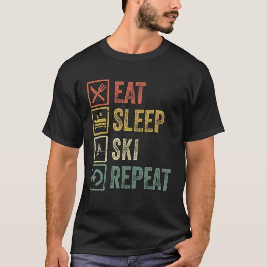 Funny Eat Sleep Ski Repat Retro  Skiers Sk T-shirt (Voorkant)