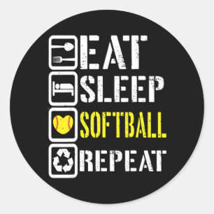 Funny Eat Sleep Softball Herhaal Baseball-spelers Ronde Sticker