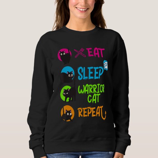 Funny Eat Sleep Warrior Cat Repeat Cool Cat Design Trui (Voorkant)