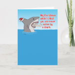 Funny Eaten By Shark Christmas Feestdagen Kaart<br><div class="desc">This funny cartoon Christmas card makes it clear that the card giver's Christmas wish is that the card recipient doesn't get eaten by a shark. A warm-warm-day en Thoughtful gevoel, to be sure. Thank you for choosing this origineel design by © Chuck Ingwersen. I'm an independent artist, and I post...</div>