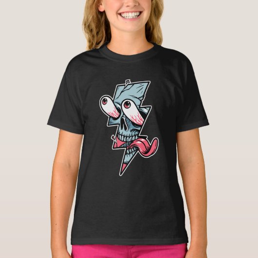 Funny Edgy Skull Face en Lightning Shape T-shirt (Voorkant)
