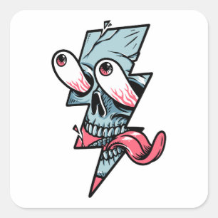 Funny Edgy Skull Face en Lightning Shape Vierkante Sticker