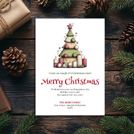 Funny editable Christmas tree greeting card Feestdagenkaart