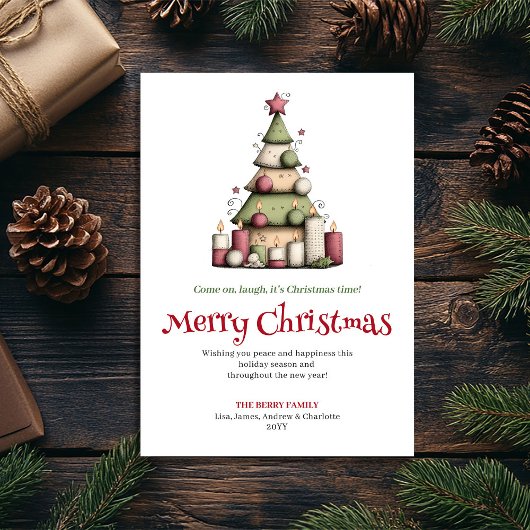 Funny editable Christmas tree greeting card Feestdagenkaart