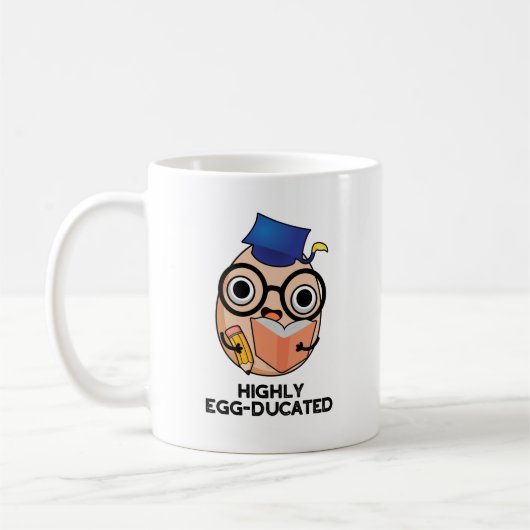 Funny Educated Egg Pun met hoge eiergeleiding Koffiemok (Links)