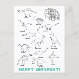 Funny Educational Dinosaur Kinder Coloring Birthda Briefkaart