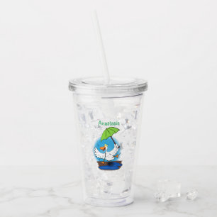 Funny eend met paraplu dansende cartoon acryl drinkbeker