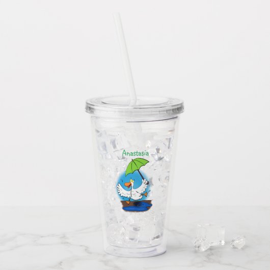 Funny eend met paraplu dansende cartoon acryl drinkbeker (Voorkant ijs)