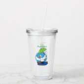 Funny eend met paraplu dansende cartoon acryl drinkbeker (Achterkant)