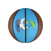 Funny eend met paraplu dansende cartoon basketbal (Verticaal)