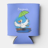 Funny eend met paraplu dansende cartoon blikjeskoeler (Voorkant)