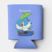 Funny eend met paraplu dansende cartoon blikjeskoeler (Achterkant)