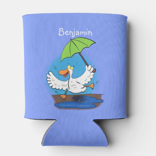 Funny eend met paraplu dansende cartoon blikjeskoeler (Achterkant)