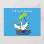 Funny eend met paraplu dansende cartoon briefkaart (Voorkant)