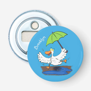 Funny eend met paraplu dansende cartoon button flesopener
