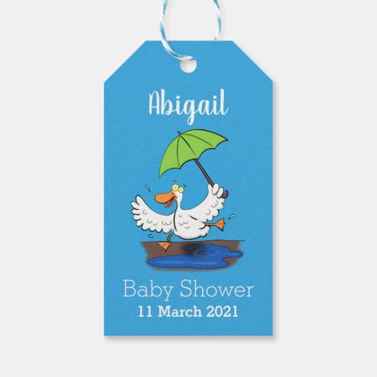 Funny eend met paraplu dansende cartoon cadeaulabel (Achterkant)