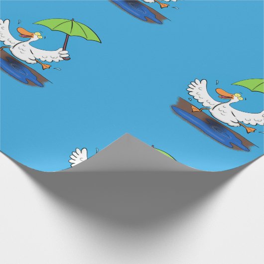 Funny eend met paraplu dansende cartoon cadeaupapier (Hoek)