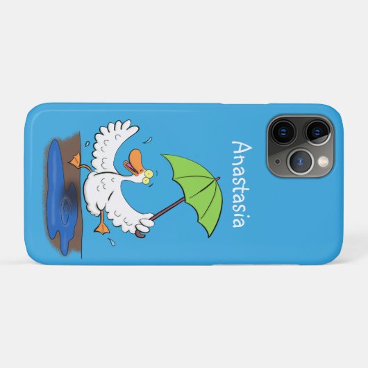 Funny eend met paraplu dansende cartoon Case-Mate iPhone case (Achterkant (horizontaal))