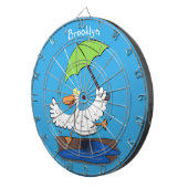 Funny eend met paraplu dansende cartoon dartbord (Voorkant Rechts)