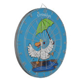 Funny eend met paraplu dansende cartoon dartbord (Voorkant Links)