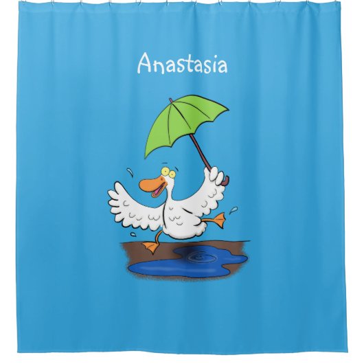 Funny eend met paraplu dansende cartoon douchegordijn (Voorkant)