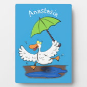Funny eend met paraplu dansende cartoon fotoplaat (voorkant)