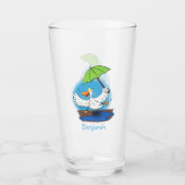 Funny eend met paraplu dansende cartoon glas (Achterkant)