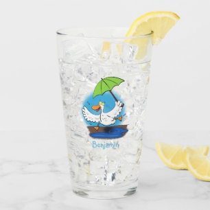 Funny eend met paraplu dansende cartoon glas