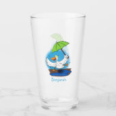 Funny eend met paraplu dansende cartoon glas (Voorkant)