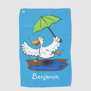 Funny eend met paraplu dansende cartoon golfhanddoek