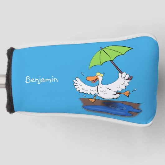 Funny eend met paraplu dansende cartoon golfheadcover (Voorkant)