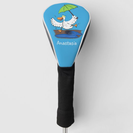 Funny eend met paraplu dansende cartoon golfheadcover (Voorkant)