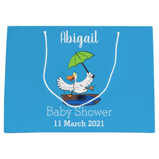 Funny eend met paraplu dansende cartoon groot cadeauzakje (Voorkant)