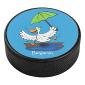 Funny eend met paraplu dansende cartoon hockey puck (3/4)