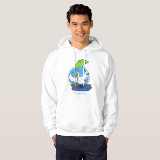 Funny eend met paraplu dansende cartoon hoodie (Voorkant volledig)