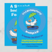 Funny eend met paraplu dansende cartoon kaart (Voorkant / Achterkant)