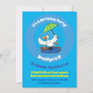Funny eend met paraplu dansende cartoon kaart