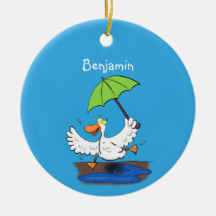 Funny eend met paraplu dansende cartoon keramisch ornament