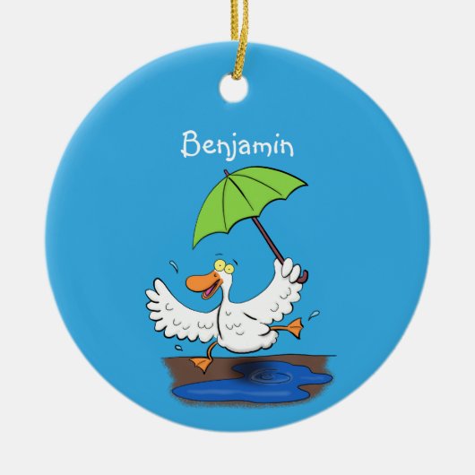 Funny eend met paraplu dansende cartoon keramisch ornament (Voorkant)