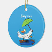 Funny eend met paraplu dansende cartoon keramisch ornament (Links)
