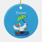 Funny eend met paraplu dansende cartoon keramisch ornament (Achterkant)