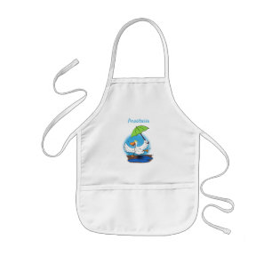 Funny eend met paraplu dansende cartoon kinder schort