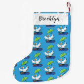 Funny eend met paraplu dansende cartoon kleine kerstsok (Achterkant)