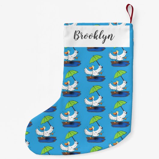 Funny eend met paraplu dansende cartoon kleine kerstsok (Achterkant)