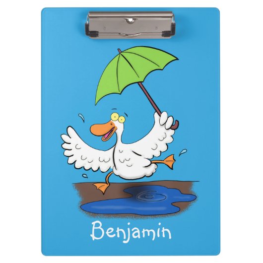 Funny eend met paraplu dansende cartoon klembord (Voorkant)