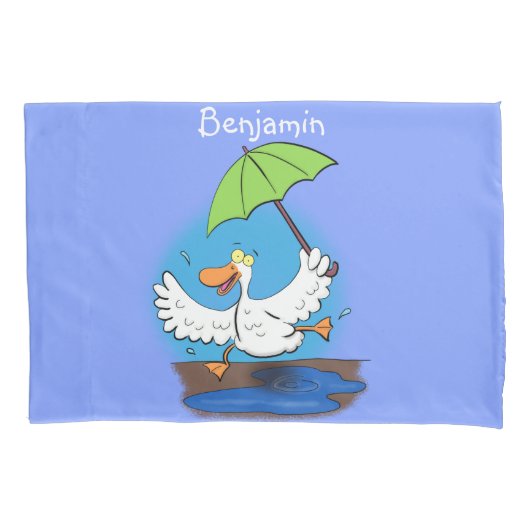 Funny eend met paraplu dansende cartoon kussensloop (Voorkant)