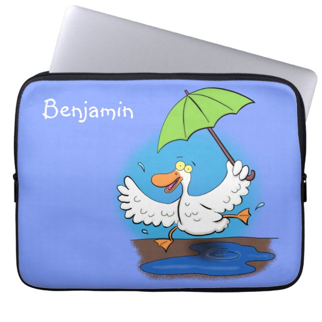 Funny eend met paraplu dansende cartoon laptop sleeve (Voorkant)