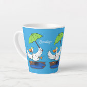Funny eend met paraplu dansende cartoon latte mok (Linkerhoek)