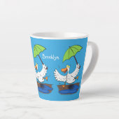 Funny eend met paraplu dansende cartoon latte mok (Rechterhoek)