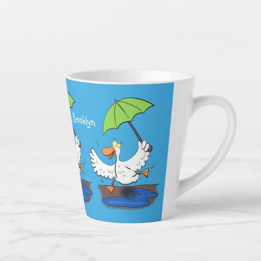 Funny eend met paraplu dansende cartoon latte mok (Rechts)